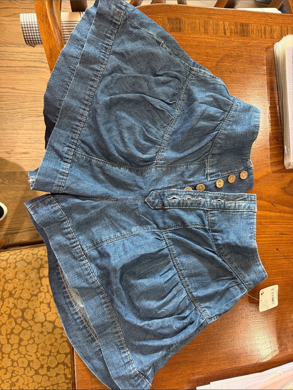Free People Button-Front Denim High-Waist Shorts in Blue